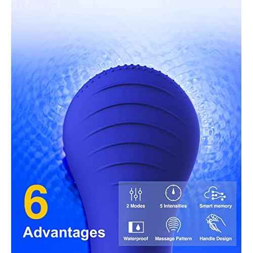 N?graCoola CLIE Facial Cleansing Brush, Waterproof and Rechargeable Face Scrub Brush for Men & Women, Cleansing, Exfoliating and Massaging, Electric Face Scrubber - Blue