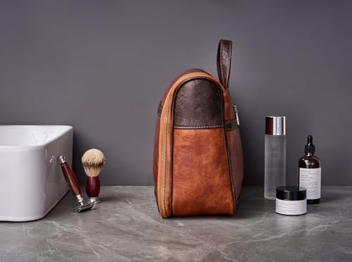 EURYNOME Hanging Toiletry Bag for Women and Men, Large PU Leather Toiletries Organizer, Water-resistant Bathroom Shaving Kit for Cosmetics, Makeup Case