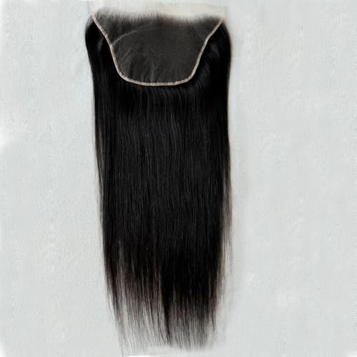 9¡¿6 HD Lace Closure 0.1mm Ultra-thin HD Lace Closure Human Hair with Natural Hairline Pre-plucked Bleached Knots Virgin Unprocessed Straight Hair Natural Black Color 14 Inch