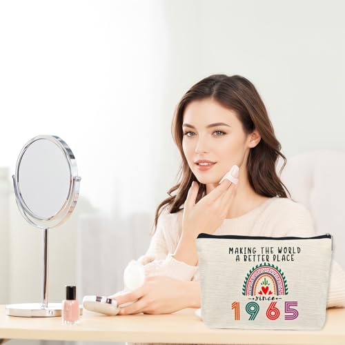 Happy 60th Birthday Gifts for Her Women Makeup Bag, Best 1965 Anniversary 60th Birthday Decorations, 60 Year old and Fabulous Gifts Ideas for Wife, Mom, Mothers Day, Christmas Cosmetic Travel Pouch