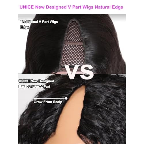 UNICE EasiContour V Part Wigs Human Hair Jerry Curly Glueless Wigs Human Hair Clip in Vpart Wig Minimal Leave Out Upgrade U Part Human Hair Wig Beginner Friendly 14 inch