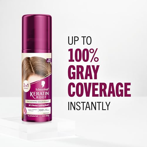 Schwarzkopf Keratin Root Temporary Hair Color Spray, Light Brown, Instant Gray Coverage, Thicker, Fuller-Looking Roots, Easy-to-Use, No Ammonia, Low Mess Application, Scalp Friendly