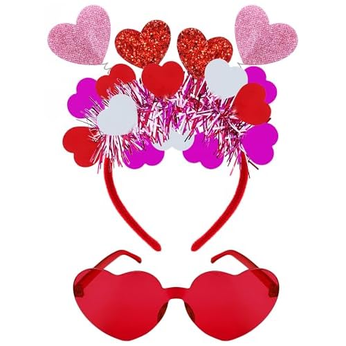Valentine Heart Headband and Heart Sunglasses for Halloween Valentine's Day Wedding Birthday Party Accessoires