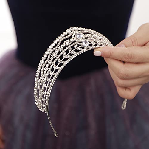 JWICOS Crystal Rhinestone Queen Bride Tiara Crown for Women Brides Headdress Vintage Bridal Birthday Prom Wedding Tiaras and Crowns Hair Jewelry Accessories Silver