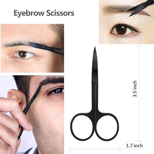 Eyebrow Scissors with Comb, KAJUDA Facial Hair Small Grooming Scissors For Men Women - Eyebrow Trimmer Scissor for Eyebrows, Nose Hair, Mustache, Beard, Eyelash - 3PCS Black
