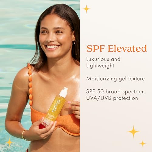 Kopari Sun Shield Body Glow, Broad Spectrum SPF 50, Lightweight Shimmering Gel Texture Absorbs Quickly, Non Sticky, Glowing Results, Gold 2 Pack
