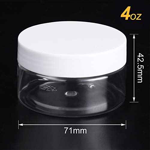 Empty 12 Pack Clear Plastic Storage Favor Jars Wide-mouth Plastic Containers with Lids for Beauty Products, DIY Making or Others (4 oz, White)