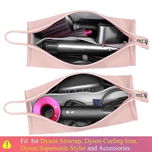 Pu Leather Travel Case Compatible with Dyson Airwrap Styler, Portable Waterproof Organizer Bag for Shark FlexStyle Attachments Storage, Pink