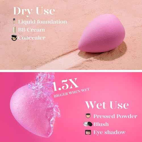 BEAKEY Super Soft Makeup Sponge Set of 6, Makeup Sponges for Foundation, Liquid, Cream and Powder, Pink Beauty Sponge for Blending, 0 Latex Blender