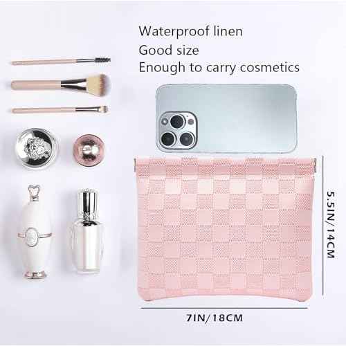 Leather Pocket Cosmetic Bag for Purse,Coin Purse Lipstick Cosmetic Accessories Organizer, Travel Kit Storage Pouch,Waterproof Portable No Zipper Self-closing