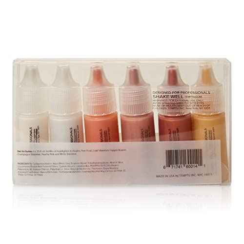 TEMPTU S/B Silicone-Based Airbrush Highlighter Starter Set: Long-Lasting, Layerable, Light-Reflecting Shimmer | Natural-Looking Luminosity | Weightless, Buildable Formula| 6 Shades
