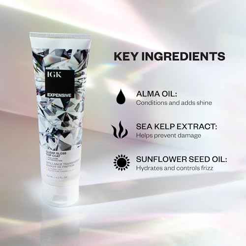 IGK - EXPENSIVE - Clear Hair Gloss Treatment ? Shine-Boosting Top Coat for Glass Hair ? Hair Treatment for Smooth, Polished Finish ? Clear Gloss for Hair Sheen and Silkiness - Cruelty Free 4.2oz