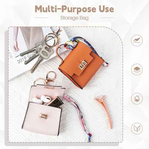 2 PACK Mini Backpack Keychain, Cute Cosmetic Bag for Purse with Wrist Strap, PU Leather Makeup Bag Headphone Pouch for Girls Women, Birthday/Party/Christmas Gifts (Ladder)
