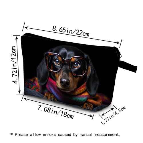 Funny Dog Puppy Present Funny Dachshund Makeup Bag Cute Small Organizer Bag with Zipper Glasses Dachshund Cosmetic Bag Birthday Presents for Dachshund Lovers Dog Mom Women Friends