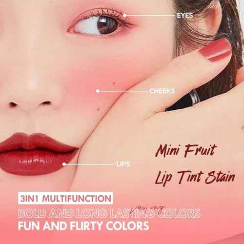 3 Colors Water Based Lip Stain Set£¬Dyeing Lip Liquid Lip Glaze£¬Multi-use Korean Moisturizing Velvet Mini Lip Glaze£¬Vivid Color Lip Stain with Weightless Long lasting Non-Stick Cup Waterproof