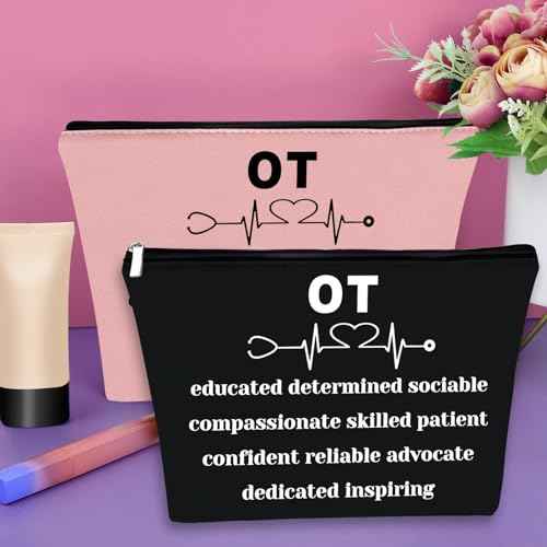 2PCS Occupational Therapist Gifts Makeup Bag OT Teacher Appreciation Gifts Certified Occupational Therapy Assistant Gifts Cosmetic Bag Thank You Gifts for Coworkers Retirement Gift Travel Pouch