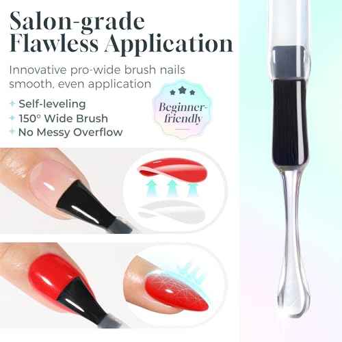Gel Base and Top Coat Set: 15ml Rubber Base Coat, No Wipe Glassy Top Coat Gel Nail Polish, Acid-free Soak Off Combination for Nail Strengthener, Long Lasting Manicure DIY at Home Lamp Cure