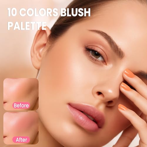 10 Colors Blush Palette for Cheeks, Lightweight Matte Finish Blush Powder for Face, Buildable Facial Makeup Palette