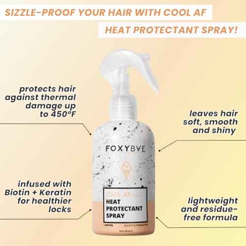 FoxyBae Heat Protectant Spray - Thermal Hair Styling Mist for Curling Iron & Blow Dryer - Prevents Frizz, Damage & Breakage, 8oz