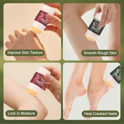 4 Pcs Cracked Heel Repair Set ?Comes with 2 Repair Sticks & 2 Foot Care Socks, Rose & Jojoba Oil Heel Balm for Dry Cracked Feet, No-Mess Applicator, Travel-Friendly