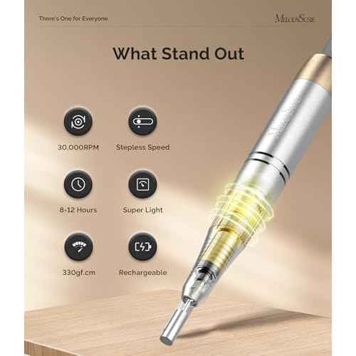 MelodySusie 2 in 1 Professional Nail Drill, 30000 RPM SC330G Electric Nail File with Kickstand for Gel Nails Polishing Removing, Portable Cordless Nail Efile for Manicure Pedicure at Home & Salon,Gold