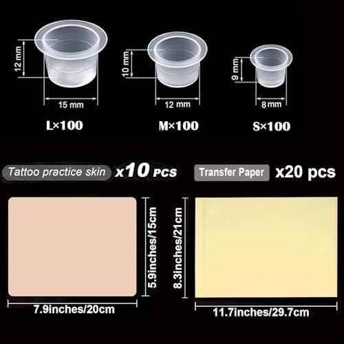 330 Tattoo Practice Skins with Transfer Paper Ink Cups - Mix 300 Pigment Caps 20 Tracing Paper 10 Fake Skin