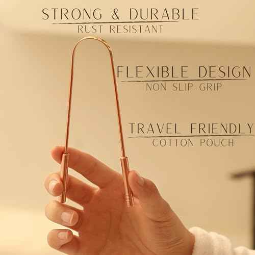Copper Tongue Scraper for Adults ? 100% Pure Copper Tongue Cleaner for Fresh Breath & Oral Hygiene ? Ayurvedic Tongue Scraper with Travel Pouch ? Handcrafted in India by Nude Ritual