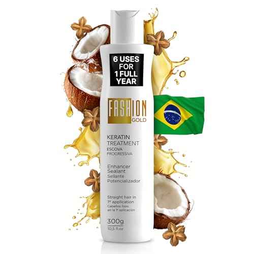 FASHION GOLD, Keratin Hair Treatment, 6 USES per Bottle, Keratina para Alisar el Pelo, Alisado Brasile?o Keratina Permanente, Alisados Organicos SIN FORMOL, Nanoplastia, 300 grs