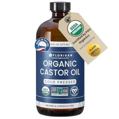 Florisan Organic Castor Oil 16oz Glass Bottle, Cold Pressed, Hexane-Free, Non-GMO, 100% Pure Castor Oil for Hair Growth, Skin, Lashes, Eyebrows, EWG Verified & USDA Organic Certified
