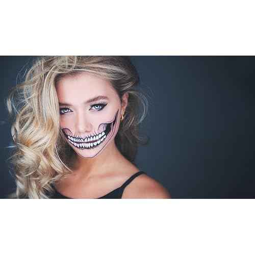 2 x Classic Skull Temporary Tattoo Halloween Costume for Men and Women, Adult, Face Sticker