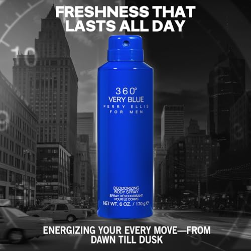 Perry Ellis 360¡Æ Very Blue Body Spray for Men - Body Spray Cologne, EDT, All Over Men's & Boys Mist with Notes of Citrus, Bergamot & Amber Fragrance - 6 oz