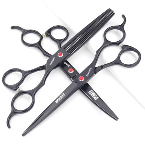 SHARONDS 6/7 Inch Professional 440C Hair Cutting Scissor Salon Hairdressing Thinning Shears Perfect for Barber and Home Use (7 in 3pc)