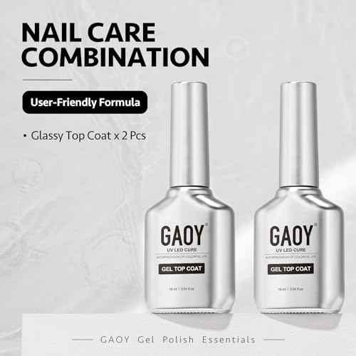 GAOY 2 Pcs 16ml No Wipe Gel Top Coat, Glassy Clear Gel Top Coat, High Gloss Finish for UV Light Cure Nail Polish