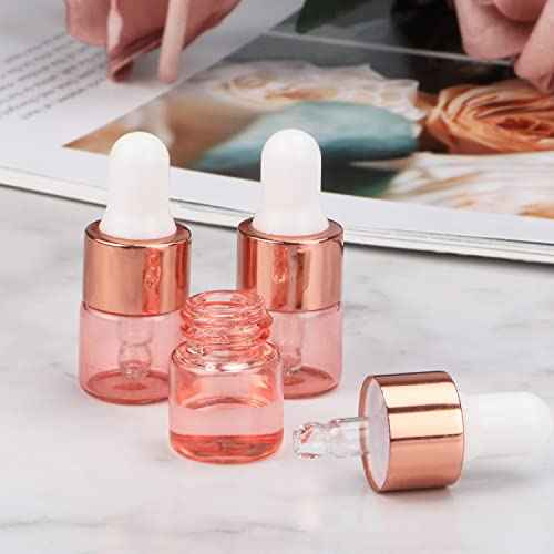 Wresty 15 Pcs Mini Pink Glass Vials Essential Oil Dropper Bottles - Cosmetic Liquid Container for Perfume, Aromatherapy and Sample Bottles with Glass Eye Dropper (1ml(1/4 Dram))