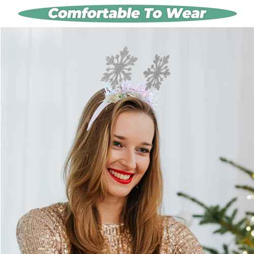 Christmas Headbands-Red Glitter Sequins Bow With Elk Hairband Design for Women Christmas Party Hair Decoration Happy New Years Head Accessories (Snowflakes, 1 size)