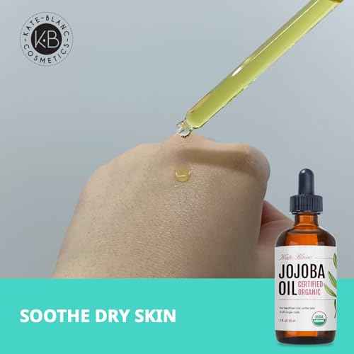 Kate Blanc Cosmetics Jojoba Oil for Softer Hair & Smoother Skin. Gua Sha Oil for Face & Dermaplaning (2oz, Organic, 100% Pure, Natural)