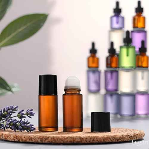2Pcs Brown Glass Essential Oil Roller Bottles Refillable Roll on Empty Deodorant Bottle Containers Rollerball for Fragrance Roller Bottles Ball Applicator,Rollerball Bottle (50ml)