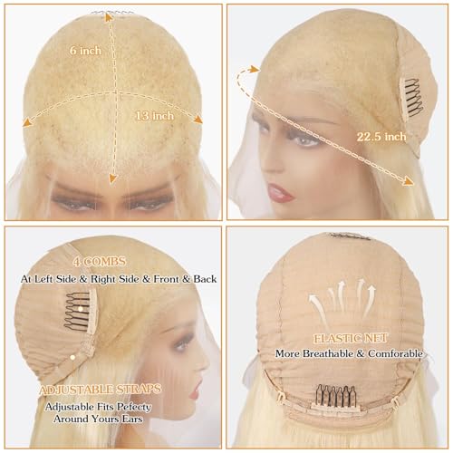 613 Lace Front Wig Human Hair 13x6 Transparent Lace Straight 613 HD Lace Frontal Wig Blonde Wig Human Hair Pre Plucked with Baby Hair 22 Inch 200 Density