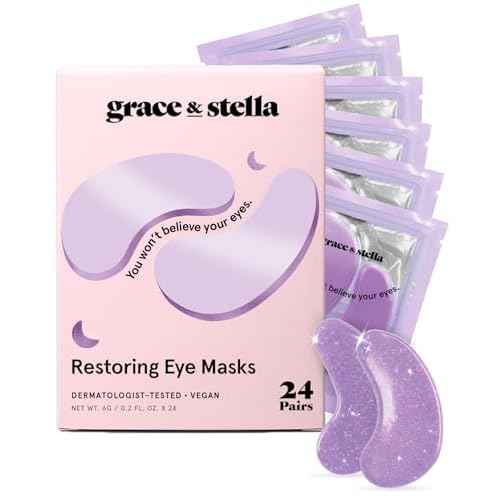 grace & stella Retinol Under Eye Patches for Puffy Eyes and Dark Circles - Restoring Gel Under Eye Masks with Hyaluronic Acid - Vegan Cruelty-Free Skincare, Birthday Gifts for Women (Purple, 24 Pairs)