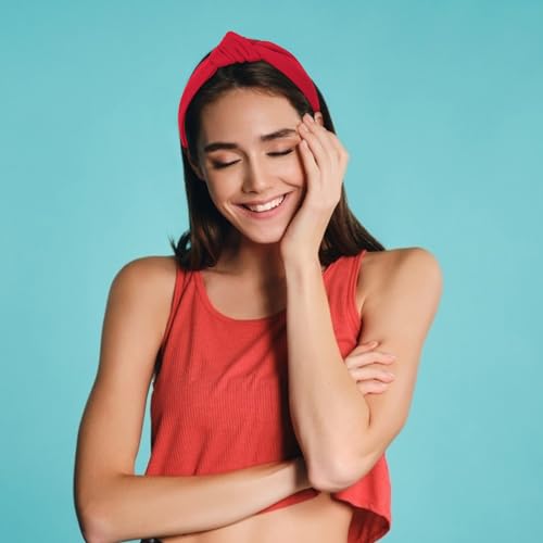 Ondder Red Top Knot Headbands - Wide Knotted Non-Slip Fashion Headbands for Women and Girls, Cloth Hair Bands