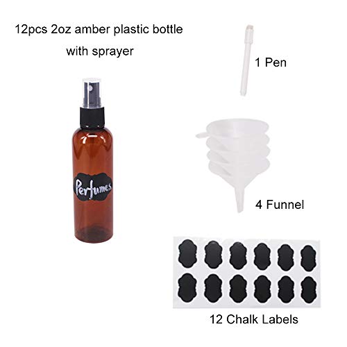 24 Pack 2oz Amber Plastic Spray Bottles For Essential Oils, Perfumes, Cosmetics, Alcohol, Fine Mist Spray Bottle, Mini Travel Bottle, Small Refillable Liquid Containers