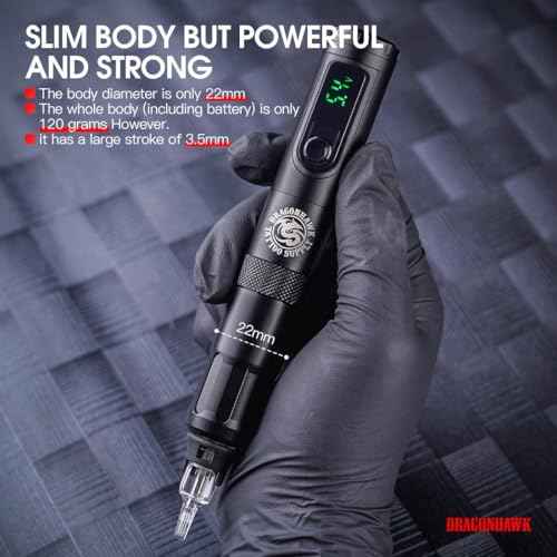 Dragonhawk X4 Tattoo Gun Wireless Tattoo Pen Machine with Two Replacement Batteries Coreless Motor by Mcore Lightweight Slim Great for Women Artists