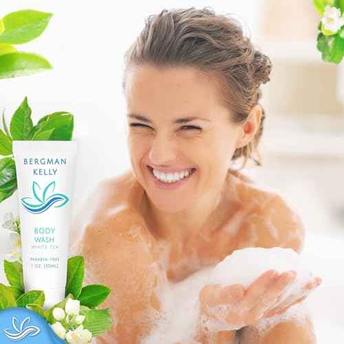 Bergman Kelly - Hotel Toiletries Bundle - White Tea, 1 oz each, 125 Pieces - 5-Piece Set: 25 each Round Bar Soap, Shampoo, Conditioner, Body Lotion & Body Wash - Bulk Mini Guest Amenities