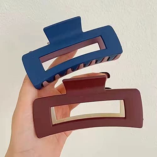 Yusier 6PCS Large Hair Claw Clip Matte Rectangle Hair Clip Plastic Stitching Color Clips French Square Clip (2 Color Splicing-Rectangle)