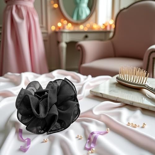 1Pc Black Large Chiffon Claw,Clip Hair Bow Large Size Fabric Ribbon Flower Rose For Women Clamps Accessories Clips,Jaw Claw Hair Clips Hair Accessories