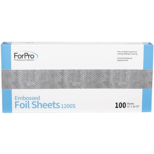 ForPro Professional Collection Embossed Foil Sheets 1200S, Aluminum Foil, Pop-Up Dispenser, for Hair Color Application and Highlighting Services, Food Safe, 12¡± W x 10.75¡± L, 100-Count