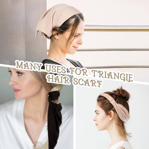 2PCS Head Kerchief for Women,Elastic Triangle Head Scarf, Headbands Bandana Portable Solid Color Bohemian Style, Suitable for Men and Women Travel Parties, Brown, Khaki