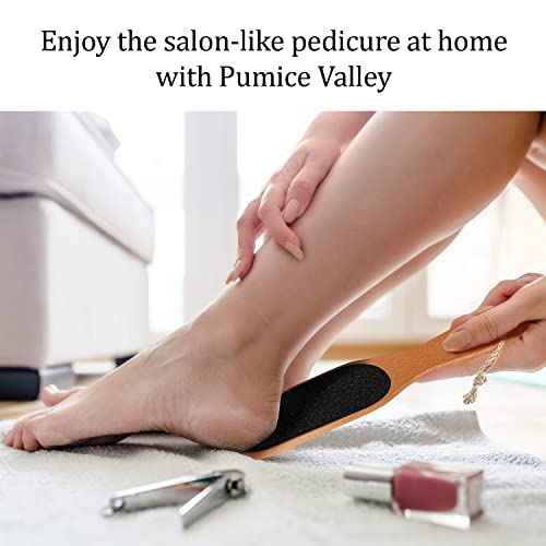 Pumice Stone Foot File - Wooden Pedicure Feet Scrubber with Handle for Callus, Dry, and Dead Skin Removal - Heel Scraper for Feet, Hands, and Body - Foot Filer for Use in Shower