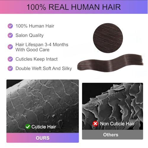 Dark Brown Clip in Hair Extensions, 24 Inch 120g, 2 Dark Brown Hair Extensions Real Human Hair, Invisible Seamless Remy Human Hair Clip Extensions for Women 8pcs Per Set with Double Weft