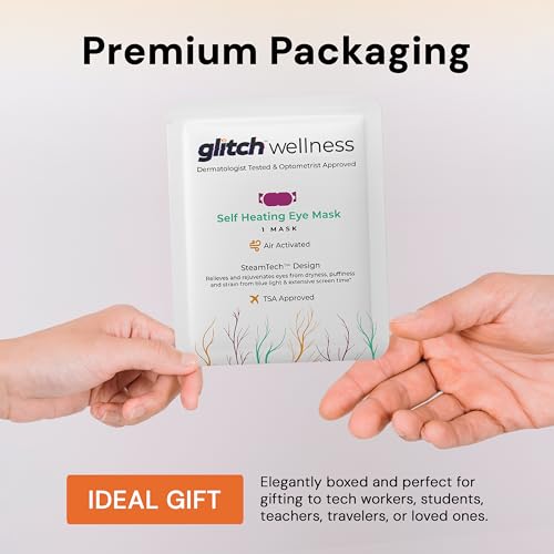 Glitch Self Heating Eye Mask - Steam Eye Mask for Dry Eyes, Soothing Relief, Stress Reduction - Disposable Warm Eye Compress Moist Heat